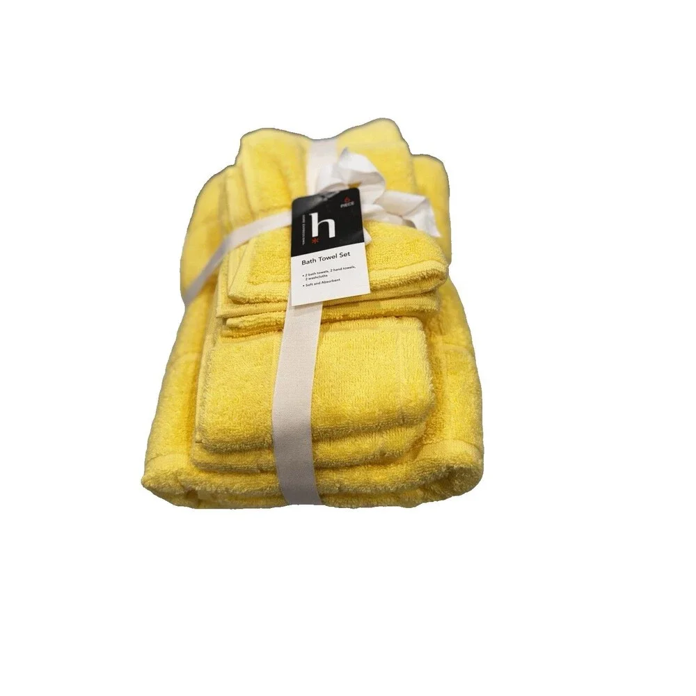 Home Expressions 6 Piece Bath Towel Set 100% Cotton Island Yellow NEW